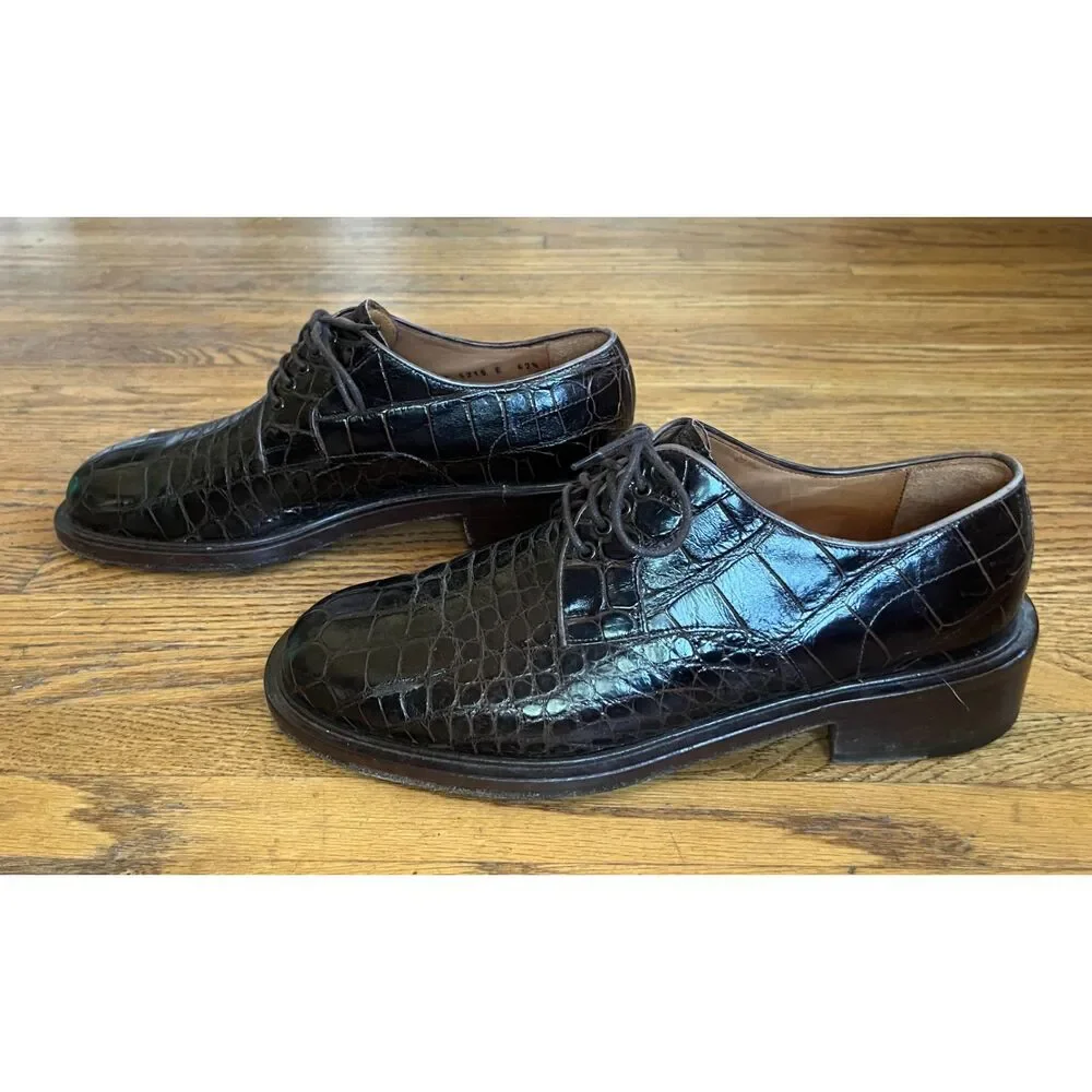 Vintage GUCCI Brown Alligator Leather Lace Up Shoes   Mens Size EU 42.5 US 9.5